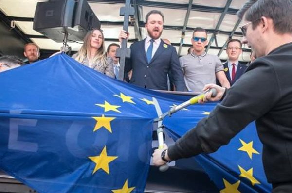 Młodzież Wszechpolska pocięła flagę Unii Europejskiej na Marszu Suwerenności